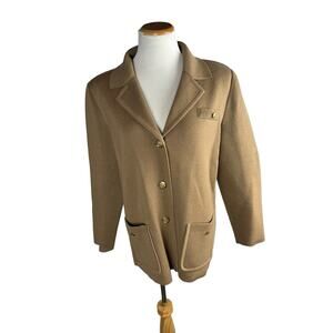 Blarney Woollen Mills Blazer‎ Coat Cardigan Sweater Size 14 Camel Gold Wool